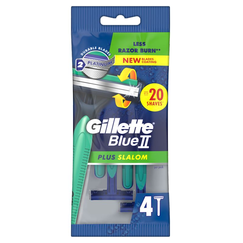 Blue II Plus Slalom Disposable Razors With Two Blades And Pivoting Head 4 Counts