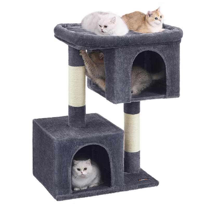 Cat Tree, 2 Cat Caves, 68×48×101cm, Smoky Grey
