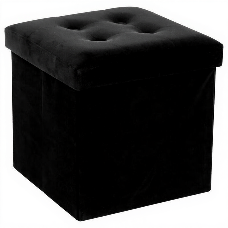 Atmosphera Pouf en velours coffre - Noir