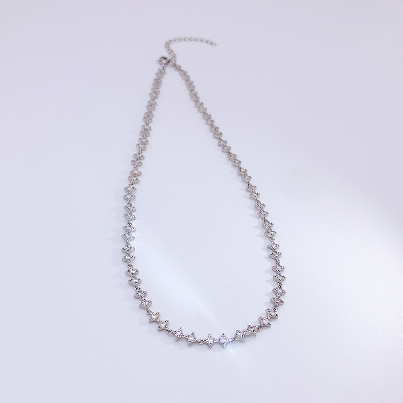 14-Inch Women's Rhodium Plated Choker Necklace, Dainty Beaded Chain