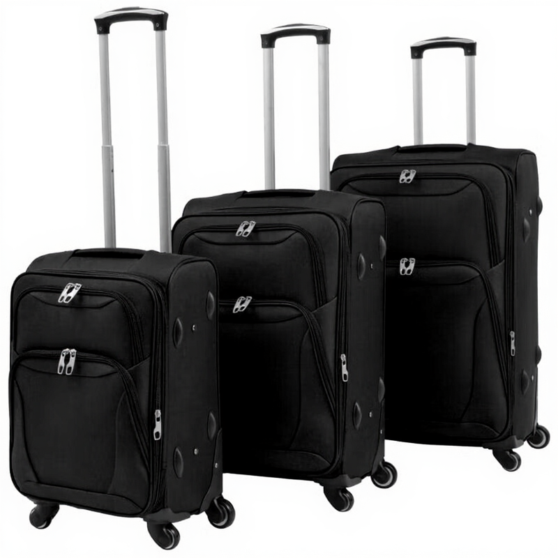 vidaXL Trolley Set - Zwart, 3 Stuks (S: 35 x 25 x 55 cm, M: 40 x 30 x 65 cm, L: 45 x 35 x 73 cm)