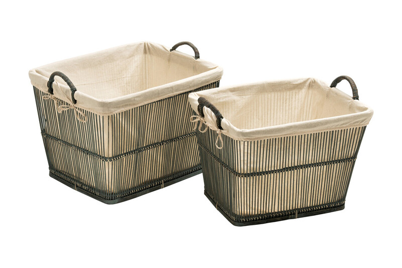 Rattan/Bamboo Grey Washed Set Of 2 Storage Baskets