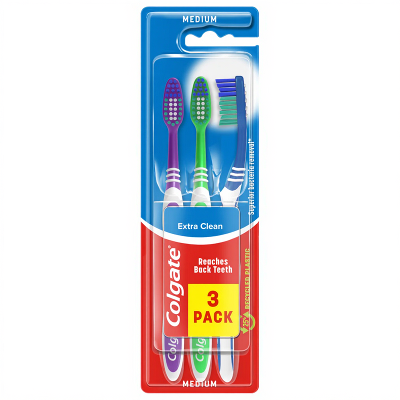 Colgate Extra Clean Medium Manual Toothbrush 3 Pieces