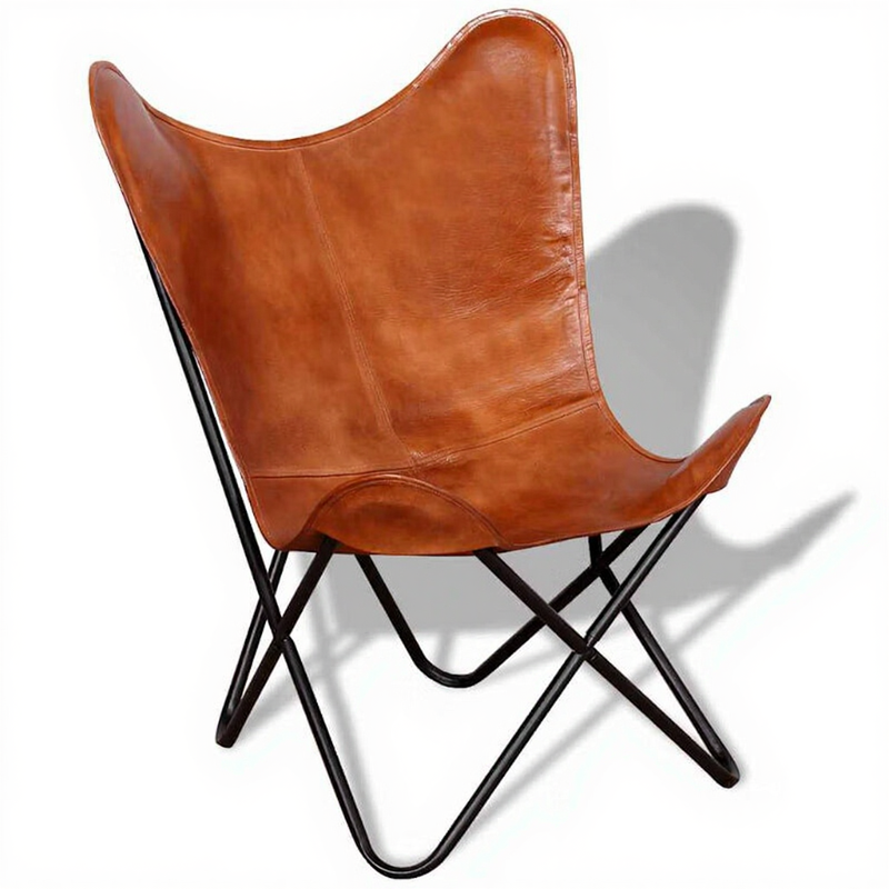 vidaXL Fauteuil papillon en cuir véritable brun