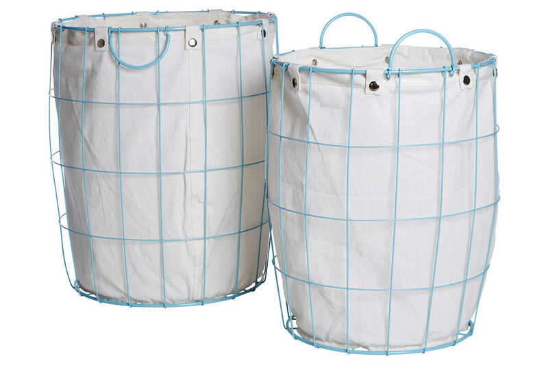 Set Of Two Round Blue Wire Laundry Baskets