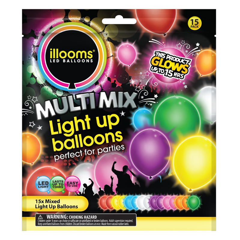 Balloons LED Light Up Multicolour 15pcs