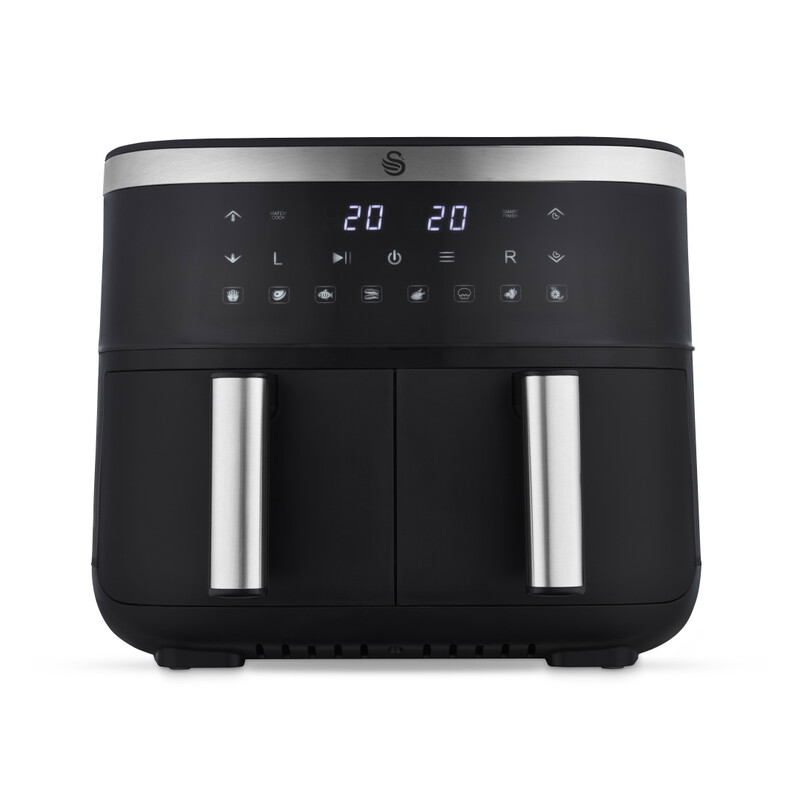 SD10518BLK Dual Basket Digital Air Fryer with Swan Cyclone Technology, 8 Pre-Set Cook