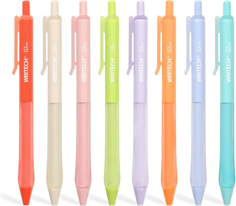 Retractable Gel Ink Pens: Fine Point 0.7mm Assorted Color Soft Grip 8ct No Bleed & Sm