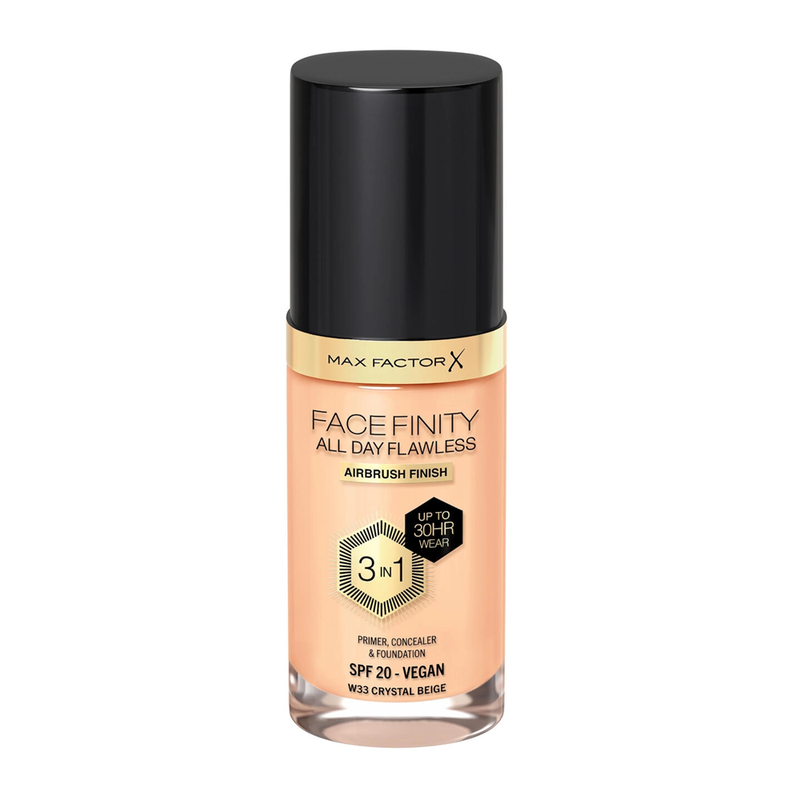 Max Factor Facefinity All Day Flawless 3 In 1 Spf 20 Vegan Foundation 30ml - W33 Crystal Beige
