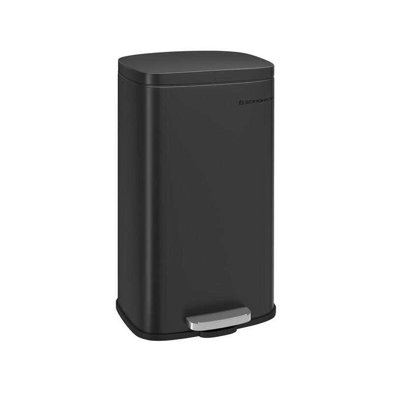 Songmics Home Trash Can, 34.8X29.7x63.3cm, 30L, Steel, Black