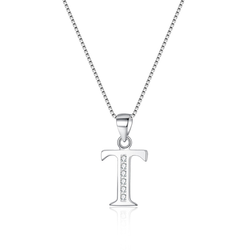 Cubic Zirconia Initial Pendant Necklace - Letter T