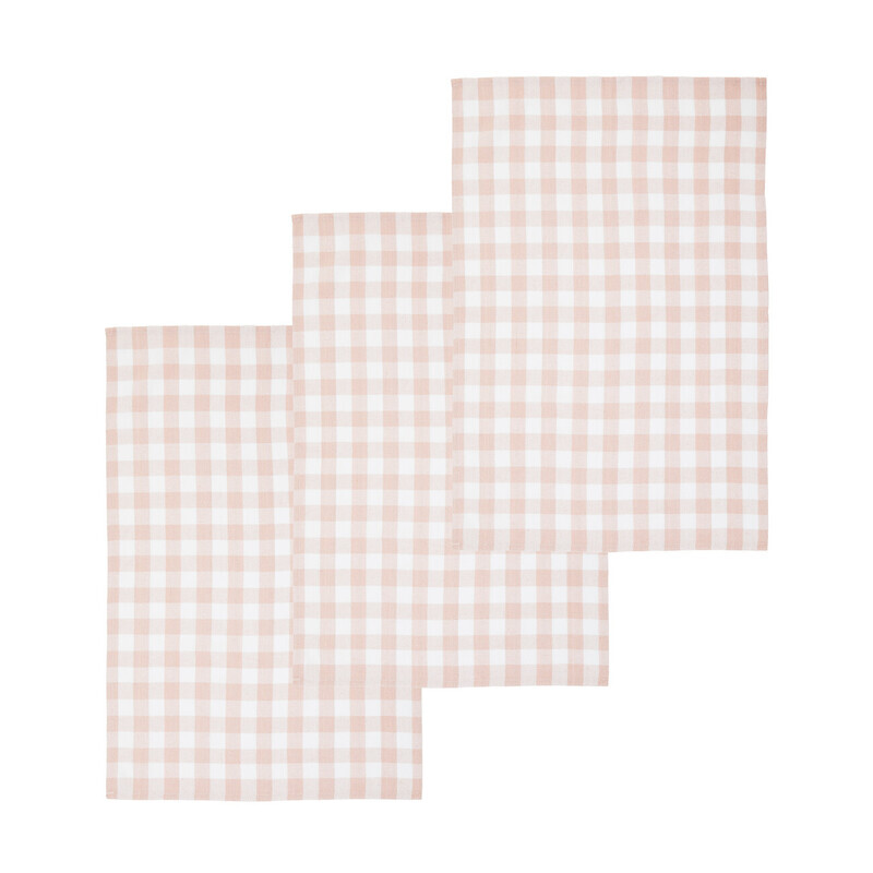 Tea Towels Doro Cotton Check Beige 3pcs