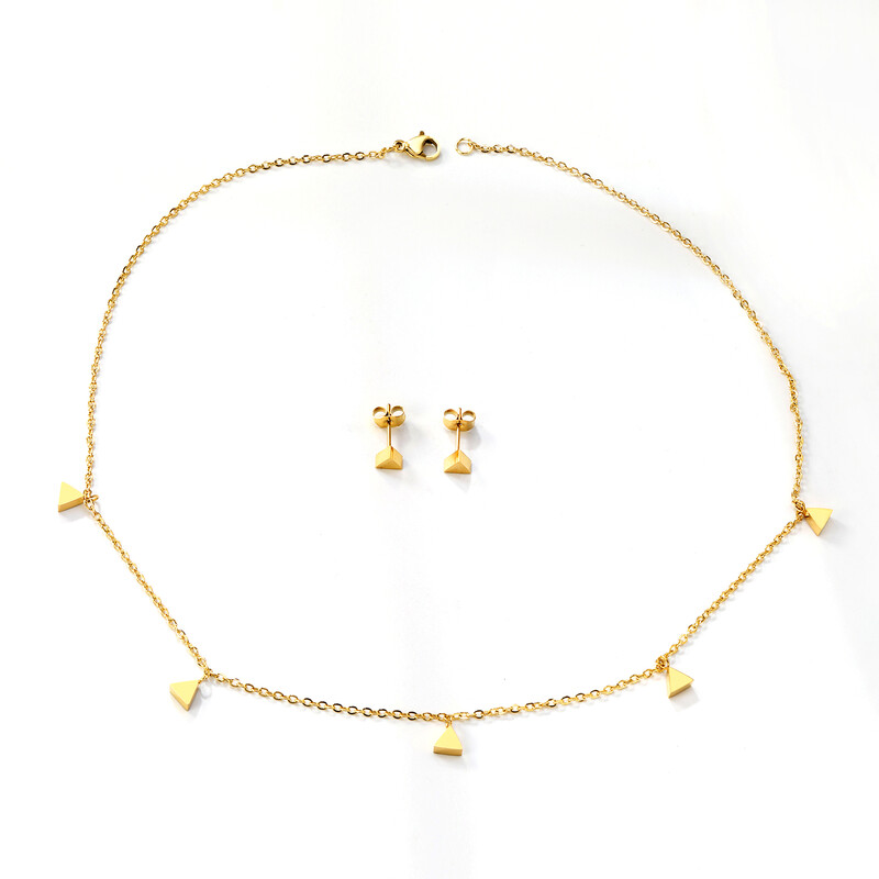 Geometric Triangle Charm Necklace, 5 Smooth Pendants, 18K Gold PVD Stainless Steel