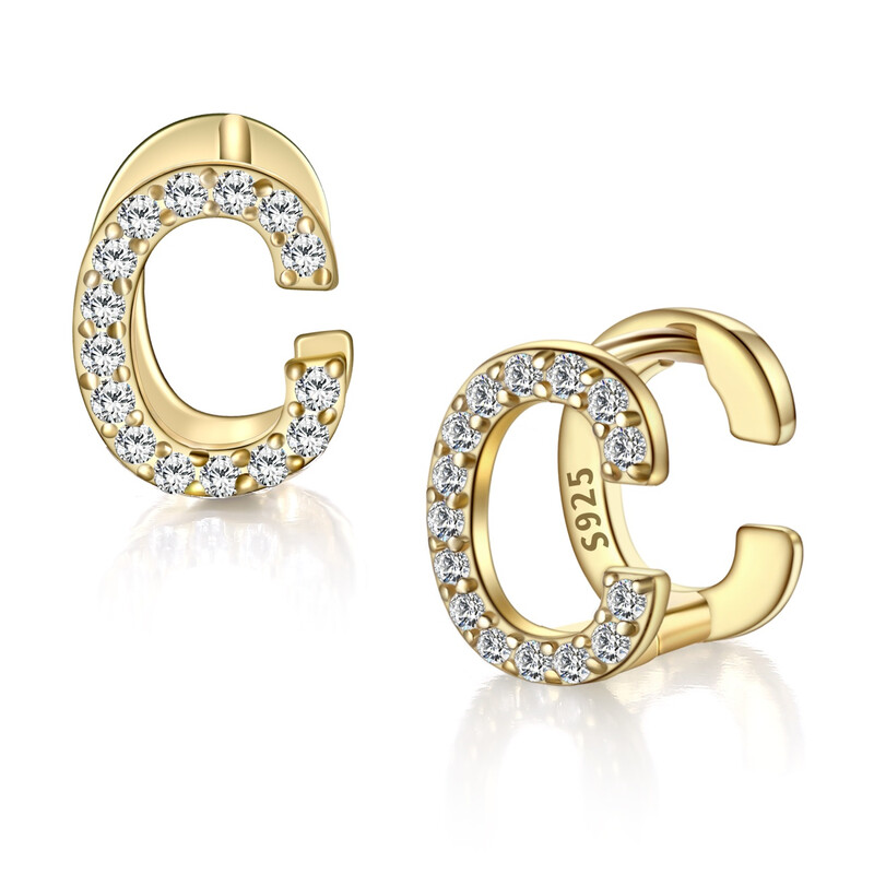 Cubic Zirconia Letter Initial Gold Plated Dainty Hoop Earrings