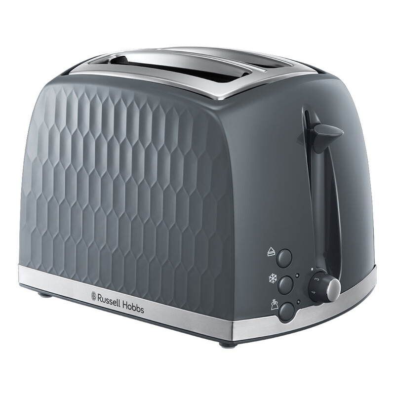 Russell Hobbs Honeycomb 2 Slice Toaster, Textured, Grey - 26063