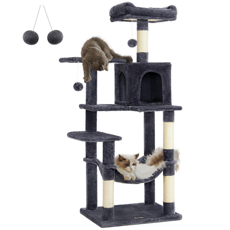 Multi-Level Plush Cat Condo, 55x45x143cm, Smoky Grey