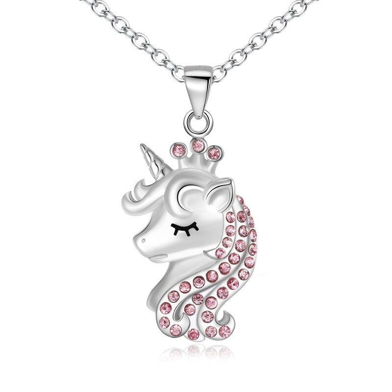Cubic Zirconia Crowned Unicorn Pendant Necklace