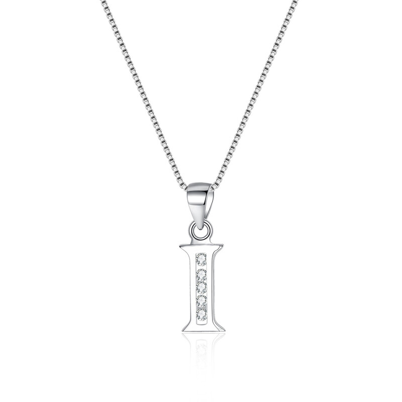 Cubic Zirconia Initial Pendant Necklace - Letter I