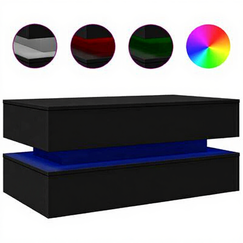 vidaXL Salontafel met LED-verlichting 90x50x40 cm zwart