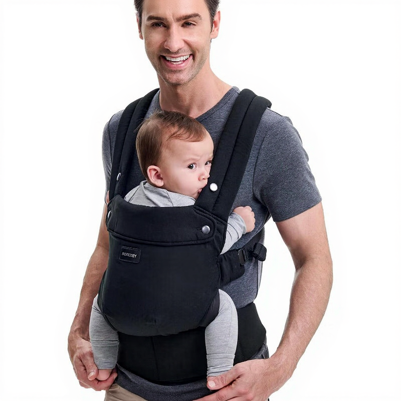 Momcozy babydrager - ergonomisch, comfortabel en lichtgewicht, voor baby's van 7-44 lb, gemakkelijk om te doen, handsfree, verbeterde lendensteun, nauwsluitende pasvorm voor baby's en peuters, zwart, cadeaus voor mama