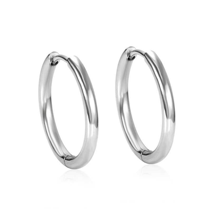 Stainless Steel Hoop Earrings 16mm – Silver Tone Polished Round Tube Hoops, 2.5mm Thi