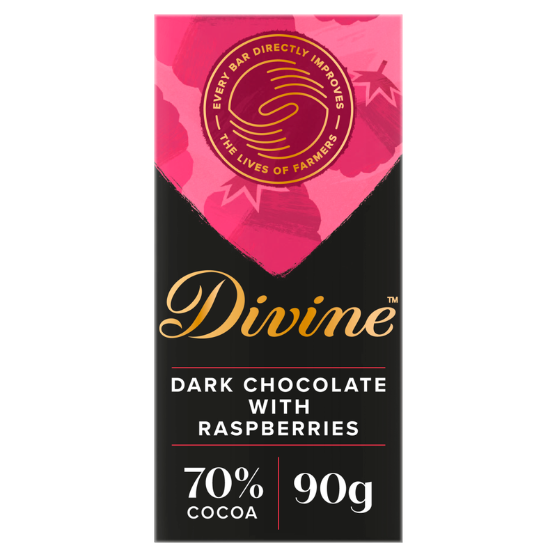 Divine Chocolate 70% Dark Chocolate With Raspberries 90g