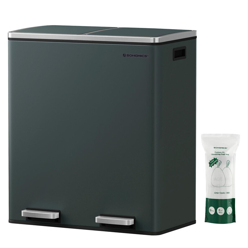 Songmics Home Trash Can, 58.5X36x65cm, Greenish Grey
