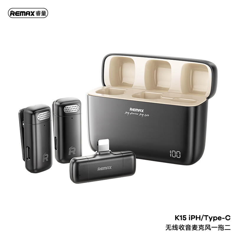 K15 2-in-1 Lightning Wireless Radio Microphone - Black