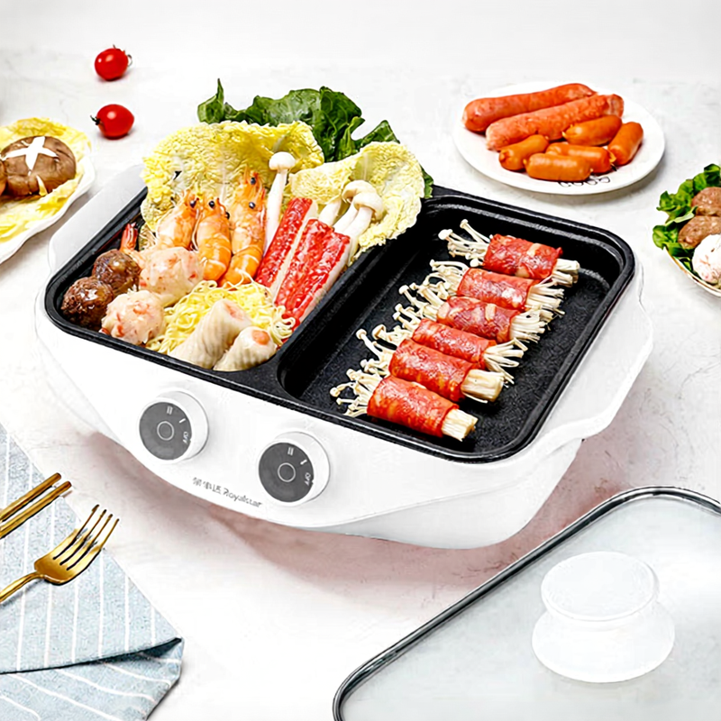 Royalstar Multifunctionele Elektrische Kookplaat Electric Cooker  800ml Kookpot + 200ml Pan Dubbele Lade 2 Niveaus 230W+750W Dubbele Lade