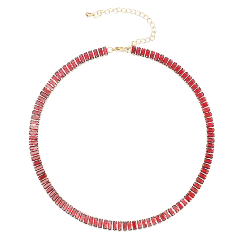 Red Cubic Zirconia Thick Tennis Choker Necklaces