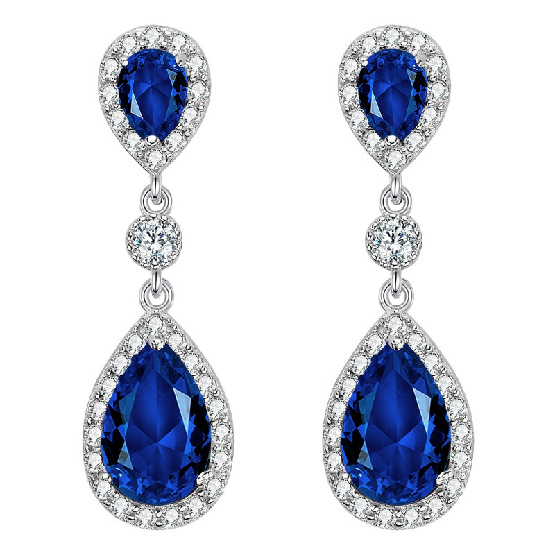 Cubic Zirconia Blue Infinity Teardrop Halo Pierced Earrings