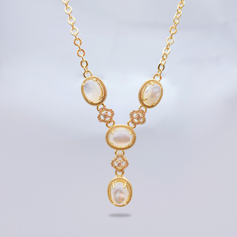 18-Inch Women's 18K Gold Plated Station Necklace with Oval Charms