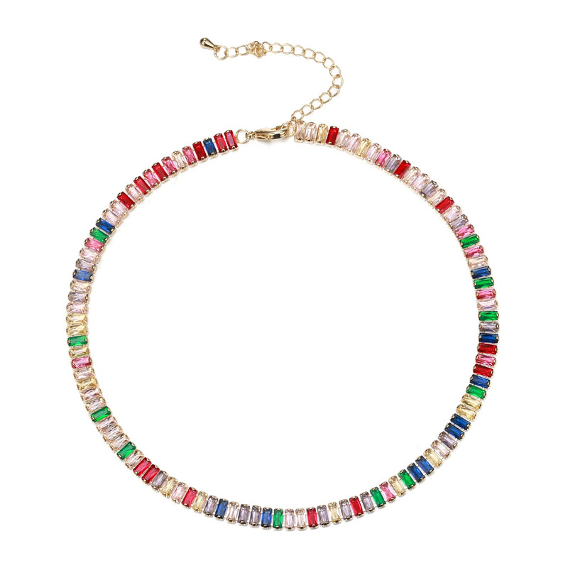 Colourful Cubic Zirconia Thick Tennis Choker Necklaces