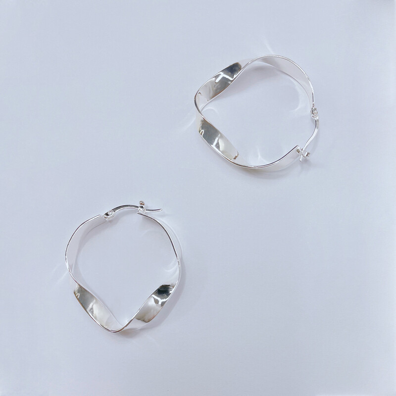 40mm Silver Twisted Hoop Earrings for Women – Bright Silver Plated Wavy Rope Design, 