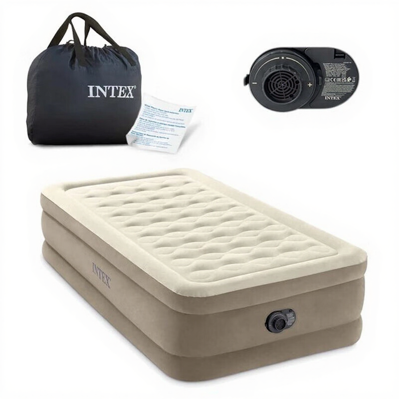 INTEX Dura-Beam Deluxe Ultra Plush Luftbett Einzelbett mit integrierter elektrischer Pumpe – 99 x 191 x 46 cm, Beige, 1 Person