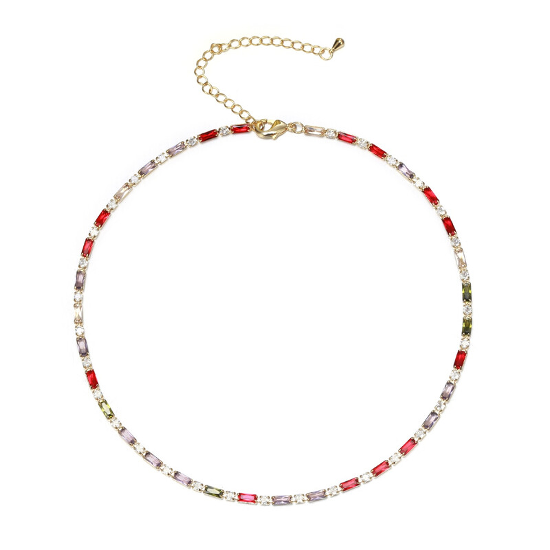 Red Cubic Zirconia Thin Tennis Choker Necklaces