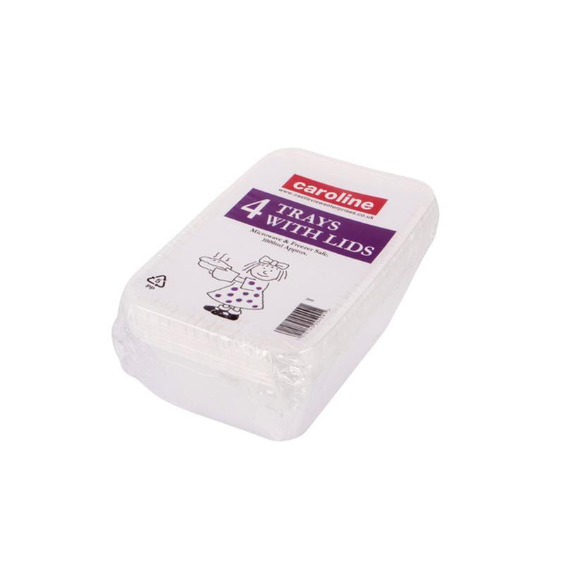 Clear Plastic Tub with Lid, 1000ml, 175 x 118mm, 72mm deep, pack of 25