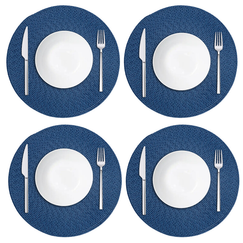 Placemats Woven Round Blue 4pcs