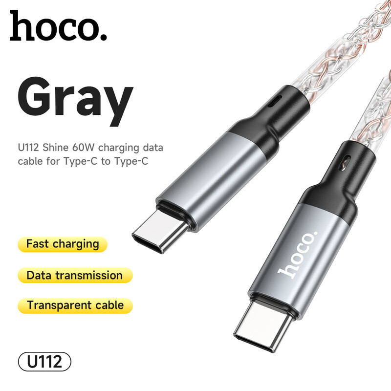 Hoco. Grey Hoco U112 60W Usb-C To Usb-C Charging Cable