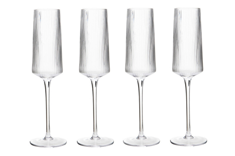 Set of Four Ribbed Champagne Glasses