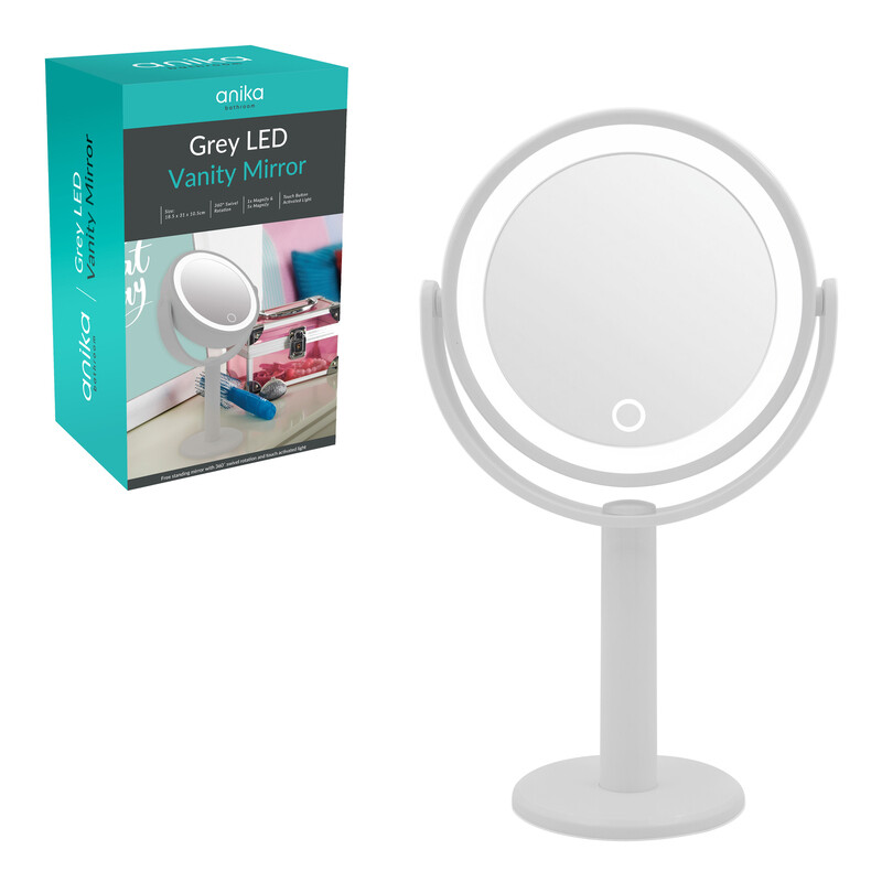 Beauty Mirror Round LED Grey