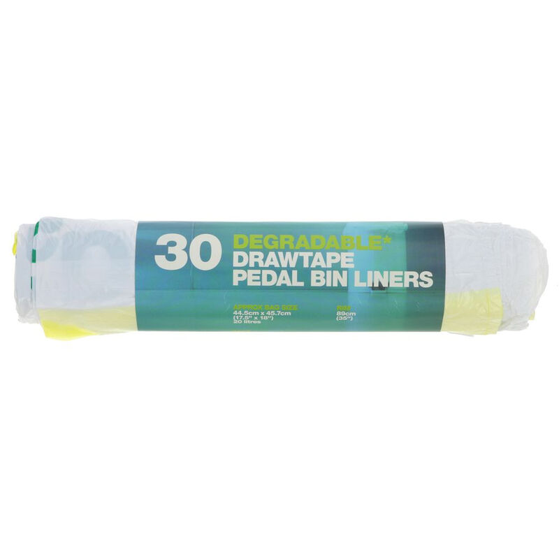 Pedal Bin Liners Drawtape 20L 100% Degradable, 45x46cm 30 Bags