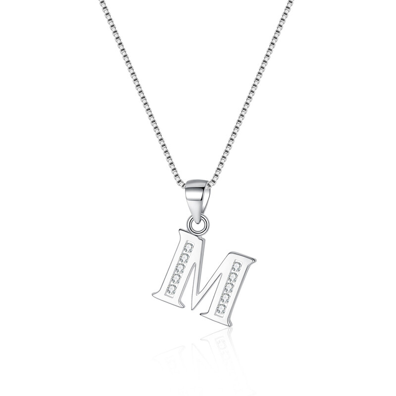 Cubic Zirconia Initial Pendant Necklace - Letter M