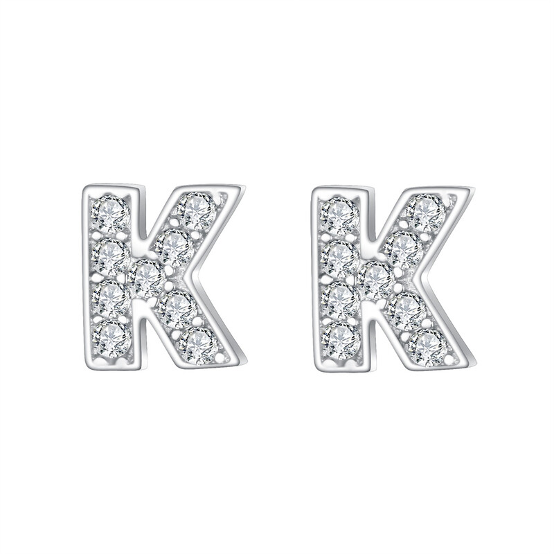 Pave Cubic Zirconia Initial Letter K Stud Earrings Clear