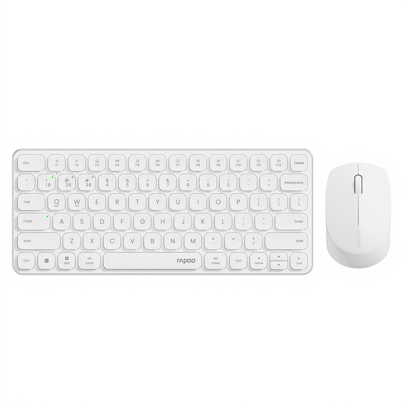 Rapoo 9010 M Multi-Device Toetsenbord- en Muiscombinatie, 2,4 GHz/Bluetooth 5.0/4.0 Draadloze Toetsenbord- en Muisset voor Windows/Mac/Linux/Chrome, ondersteuning voor 4 apparaten, stille klik met laag profiel, op batterijen - wit
