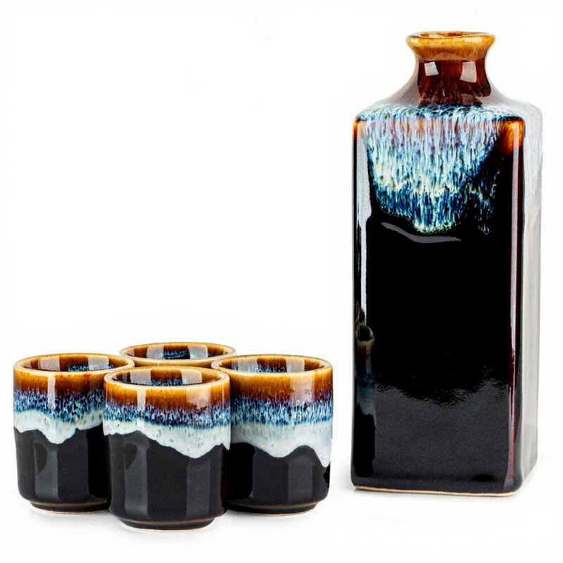 Sake Set Aonagashi Aus Japan Schwarz Geschenkbox 17 Cm, Ca. 750 Ml