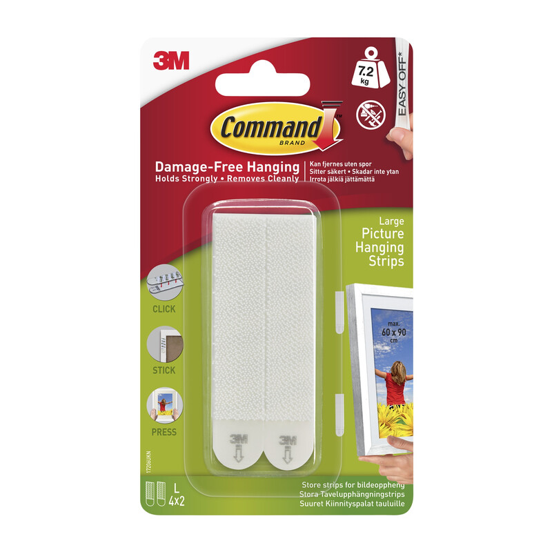 3M Command Large Picture Hanging Strips 17206, White, 4 Sets