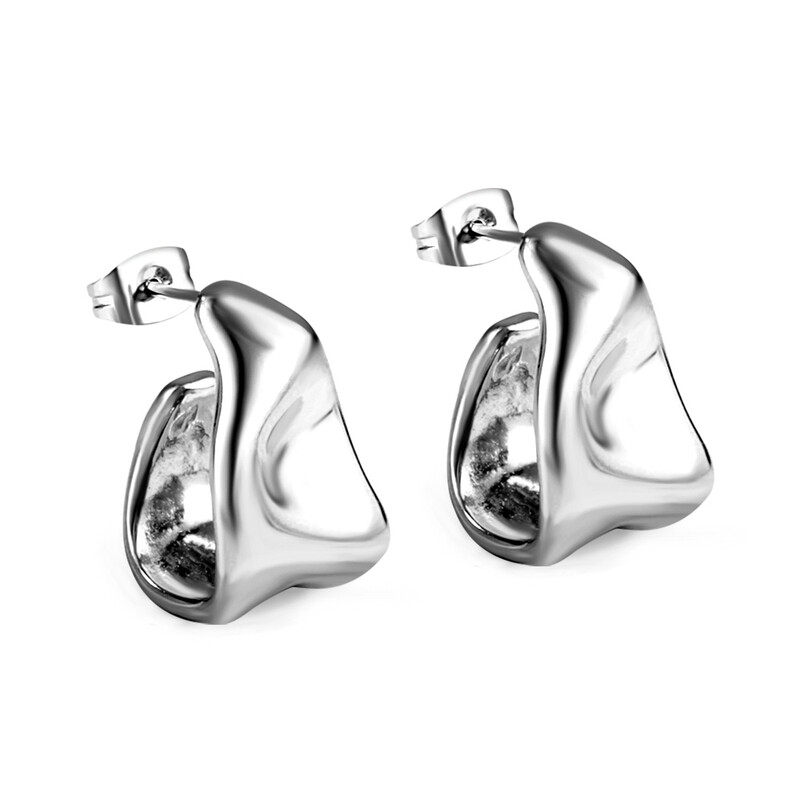 Silver Tone Irregular Abstract Geometric Stud Earrings, Polished Surgical Steel Minim