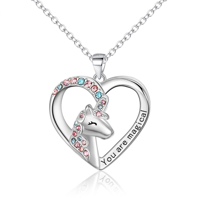 Love Heart Unicorn Necklace Cubic Zironia You are Magical Unicorn Pendant Necklace