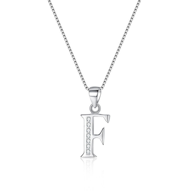 Cubic Zirconia Initial Pendant Necklace - Letter F